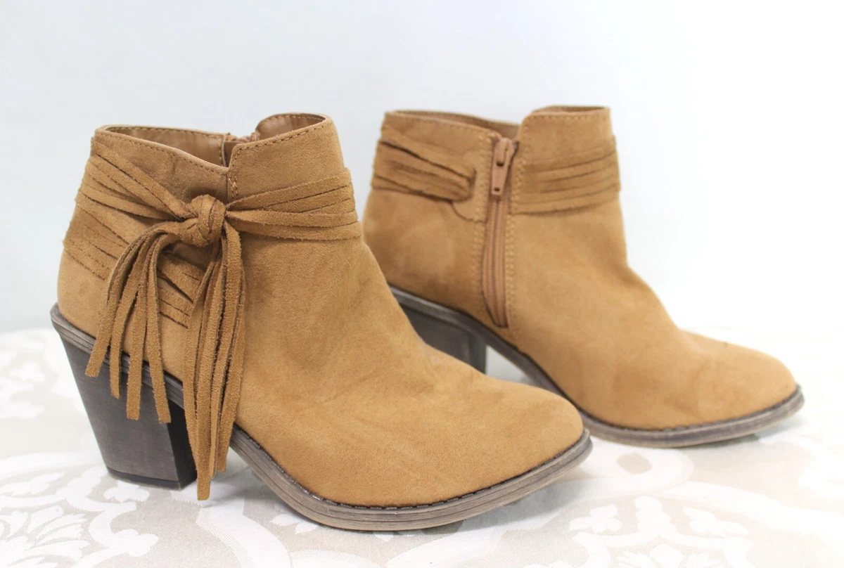 Time and Tru Women s Zip Comfort Sock Fringe Ankle Boots Light Brown Size 8