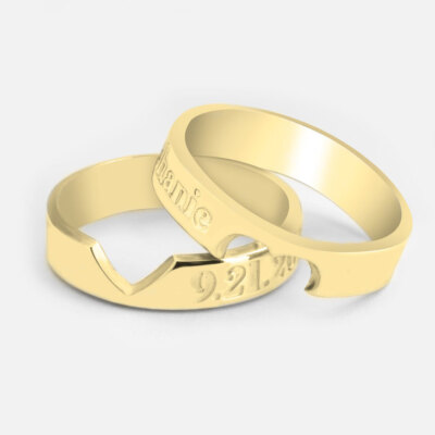 Personalized Heart Cutout Ring Set, Custom Name Ring for Couple, Engraved Ring