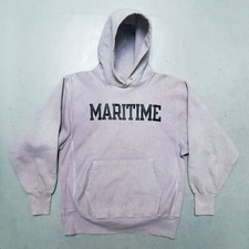 Vtg CHAMPION MARITIME Reverse Weave Sweatshirt Hoodie USN Navy Heather Gray L