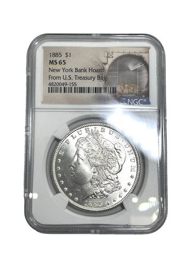 1885 New York Bank Hoard From US Treasury Bag Silver Morgan MS65 NGC