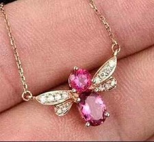 Lab-Created Pink Ruby Women's Fancy Necklace 14K Rose Gold Plated 2Ct Oval Cut
