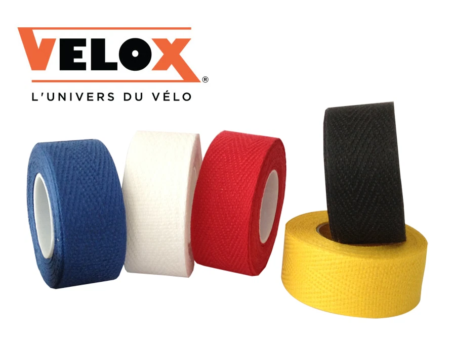 x2 rollos de cinta de manillar de tela Velox - negro azul rojo blanco amarillo