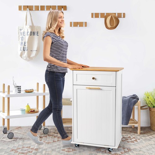 Tilt Out Kitchen Trash Cabinet W/ Drawer 10Gallon Wheel/Freestanding Alternative - Picture 7 of 8