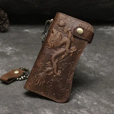 Leather Credit ID Cards Holder Long Chain Wallet Biker Trucker Heavy Thick Men's