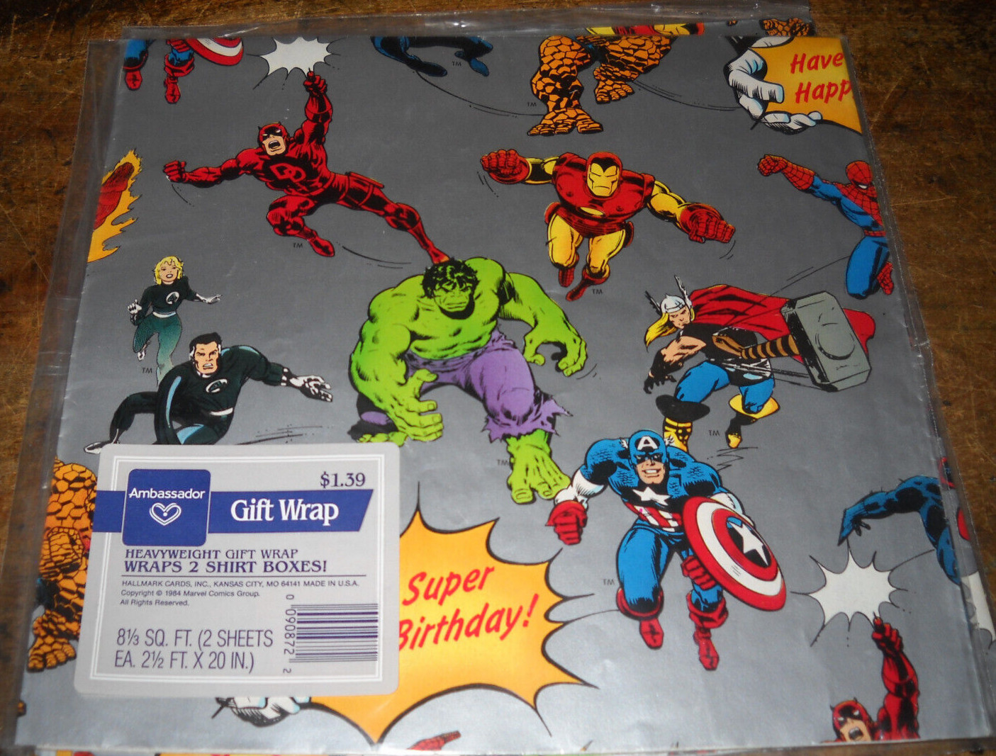 Vintage Marvel Heroes 1984 Birthday GIFT Wrapping Paper BIRTHDAY 1984 SEALED