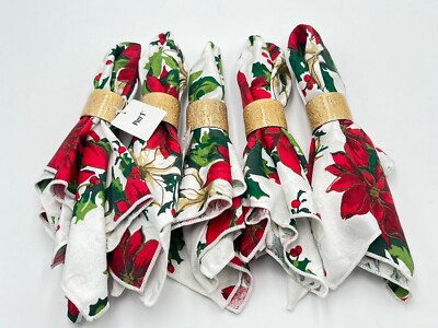 Pinpoint Napkin Rings Pier 1 Christmas Poinsettia Napkins & Gold Napkin Ring Holders Set Of 5 ...