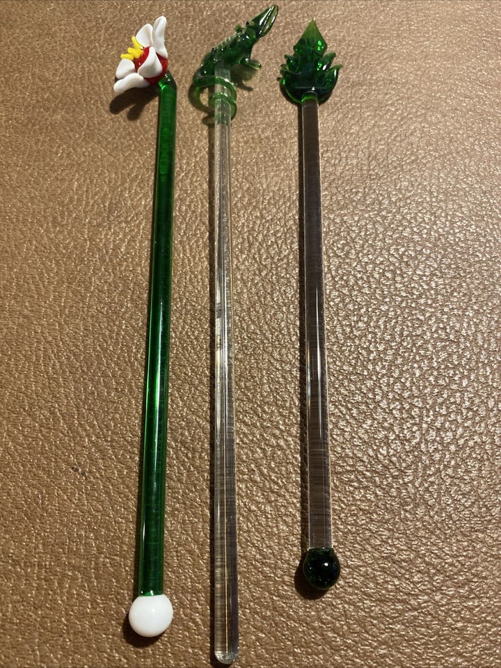 Swizzle Sticks Stirrers Colorful Glass Beautiful Birds Sea Creatures
