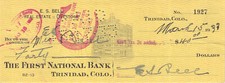 TRINIDAD LAS ANIMAS COLORADO CHECK BANK DRAFT RECEIPT 1st NATIONAL GOVT TAX