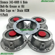 Stemco 343-4009 Bolt-On Grease/Oil Hub Cap w/Drain, 6-Hole, OEM, 4 Pack