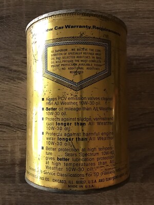 Vintage Sears Spectrum SAE 10w-40 Motor Oil Empty 1 Quart Tin Can
