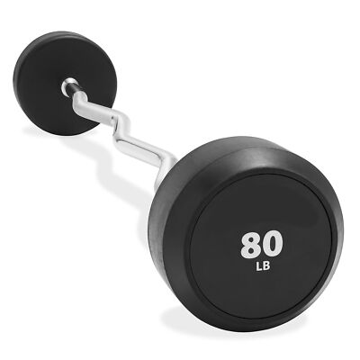 Rubber Barbell, 80 LB Pre-Loaded Weight EZ Curl Weightlifting Bar