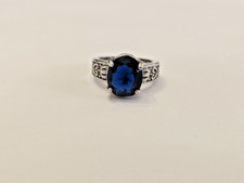 Blue Cubic Zirconia CZ Silver Plated Ring Sz 7