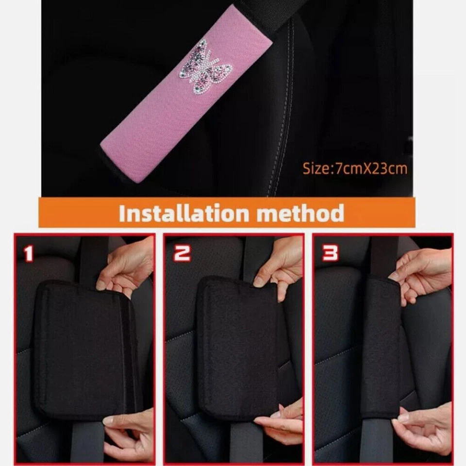 Accesorios para automóvil Cinturón de seguridad Almohadilla para el hombro Correa Cubierta con Bling Estrás Mariposa Foto 4 de 4