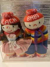 1970’s Vintage Raggedy Boy & Girl Slavs & Babi Plush Dolls 6” Sealed Glass Box