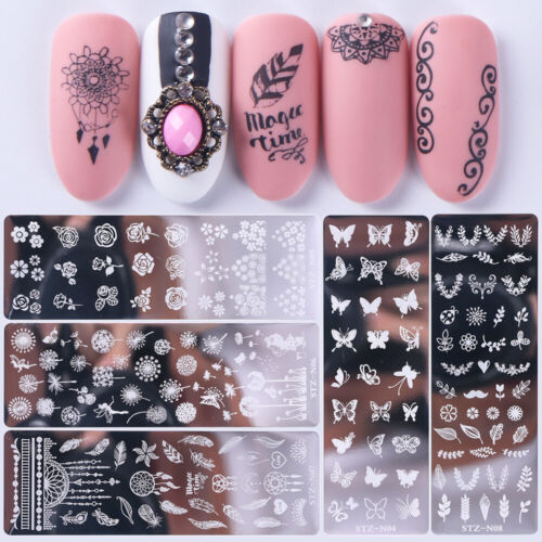 Reusable Nail Art Stamping Plates Flowers Nail Stencils Template - Gels  Polish | eBay