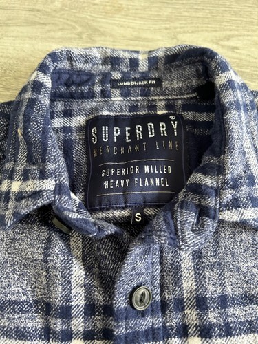 SUPERDRY SUPERIOR MILLED HEAVY FLANNEL NAVY/WHITE CHECKED SHIRT..SIZE SMALL - Picture 3 of 5
