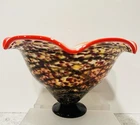FENTON DAVE FETTY 2013 ORANGE HANGING HEARTS INSIDE ORANGE CREST PEDESTAL BOWL