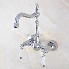 Bathroom Basin Sink Faucet Dual Handles Wall Mount Chrome Brass Mixer Tap anf563