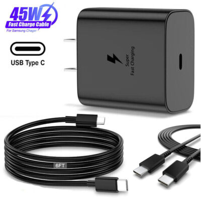 Universal 45W Fast Charging USB Type C Wall Charger Cable For Samsung Galaxy US