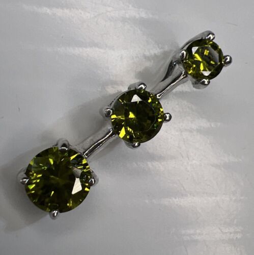 925 Sterling Silver Retro Charm Pendant Green Peridot Waterfall Solitaires Bar - Picture 2 of 16
