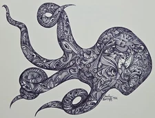 Sascha Brastoff Original Drawing Ink Pen Abstract Surreal Modernist Vintage