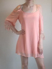Tobi Lace Sleeve Mini Dress Women's Small Peach Color Cold Shoulder