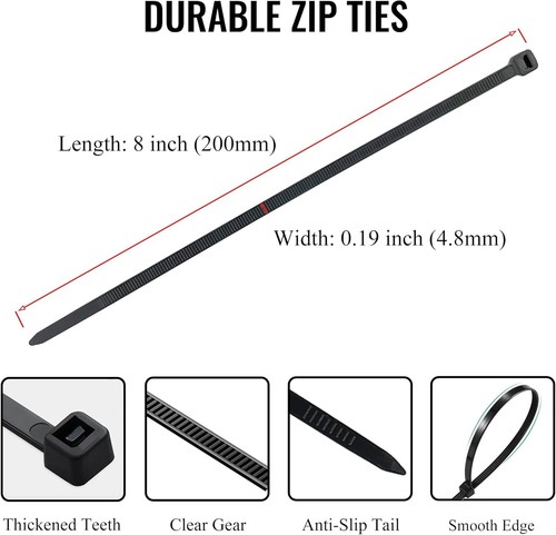 8 Inch Zip Ties 1000 Pack, Black Cable Ties with 50Lbs Tensile Strength, Self-Lo - Picture 3 of 9
