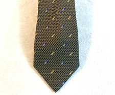 Nautica 100 Silk Tie Olive Green Geometric Blue Yellow Accents 62" L 3.75" W