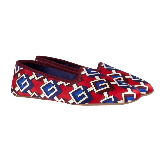 Authentic Men's Gucci Red Satin Voyage Geometric G Print Slipper Shoes New $570 - Image 4 of 4