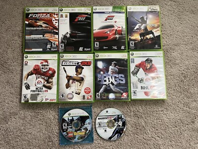 Lot 11 Xbox 360 Games Forza/F1/The Bigs/Ultimate Alliance/Lego/NCAA/NHL/Madden