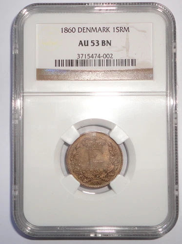 DENMARK  COIN 1 SKILLING RM 1860 NGC  AU 53 BN 