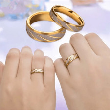 Stainless Steel Couple Rings Wave Design Size 6 Engagement Wedding Jewelry