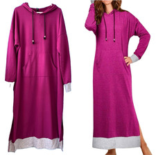 JACANSI Women's Cranberry Gray Long Hooded Sweatshirt Dress Pockets Comfy 2XL