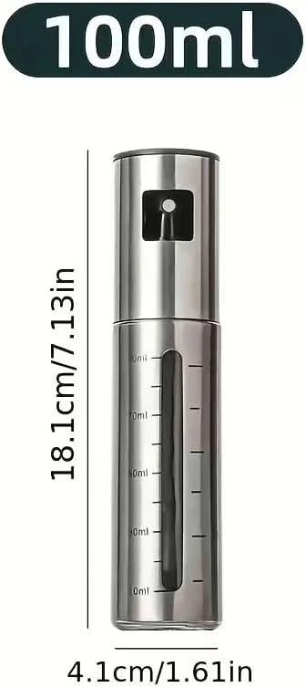 Botella pulverizadora de aceite de oliva de acero inoxidable de 100 ml - Recarga de metal y vidrio graduado Foto 2 de 4