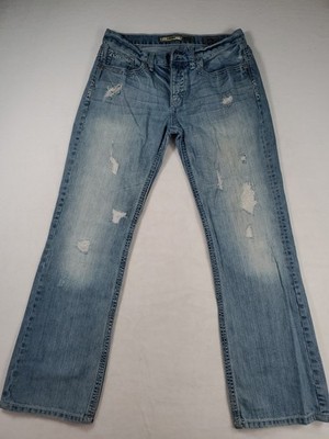  BKE Jeans Mens 32S Blue  Distressed Aiden Lite Wash Straight Embroidered 