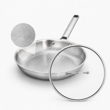 12 Inch Titanium Frying Pan with Hammered Surface & Glass Lid for Family Dinner