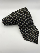 Paul Fredrick Black Geometric Pattern Mens Tie Made in USA 58x4