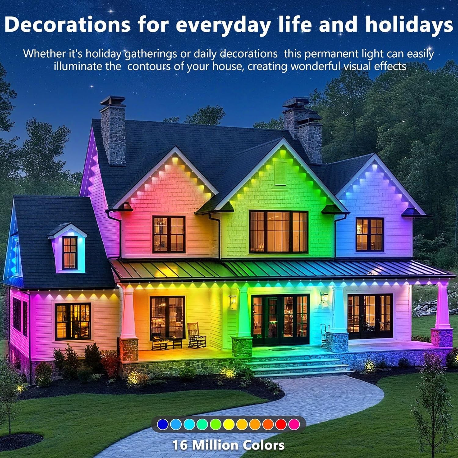 RGB Eaves Lighting - 300FT App-Controlled Outdoor Lights for -Round Ambience
