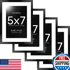 Homeforia 5x7 Black Metal Picture Frame Set with Mat for 4x6 Photos - 4 Pack