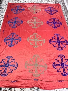 Large Red Uzbek Suzani Embroidered Textile 238x166cm Wall Hanging Bedspread