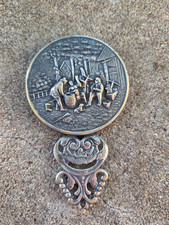 Ancien miroir à la main Hans Jensen plaque argent biseauté Danemark estampillé 