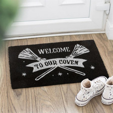 Black Welcome to Our Coven Doormat Wicca Witch Gift