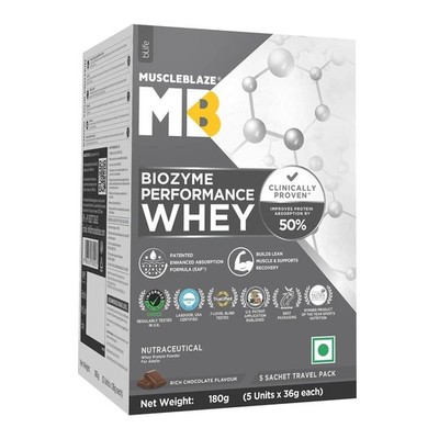 MuscleBlaze Biozyme Performance Whey Protein Powder Chocolate (5x36g) Protein
