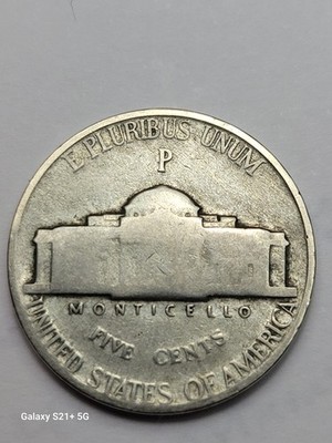 1944-P Wartime Nickel 35% Silver Alloy Large P Mint Mark Letters