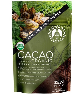 Organic Cacao Powder 1 LB - Unsweetened, Vegan, Keto, Baking & Hot Chocolate