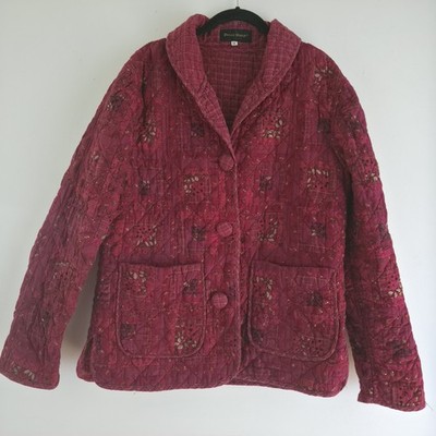 Donna Sharp Sz M  Red Quilted Patchwork GrannyArt-to-Wear Cottage Jacket Blazer 