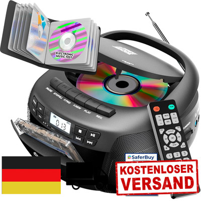 CD Kassetten Player mit Bluetooth USB Radio AM FM Kassettenrekorder