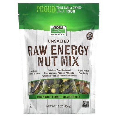 Now Foods Real Food Raw Energy Nut Mix Unsalted 16 oz 454 g Kosher, Non-GMO,