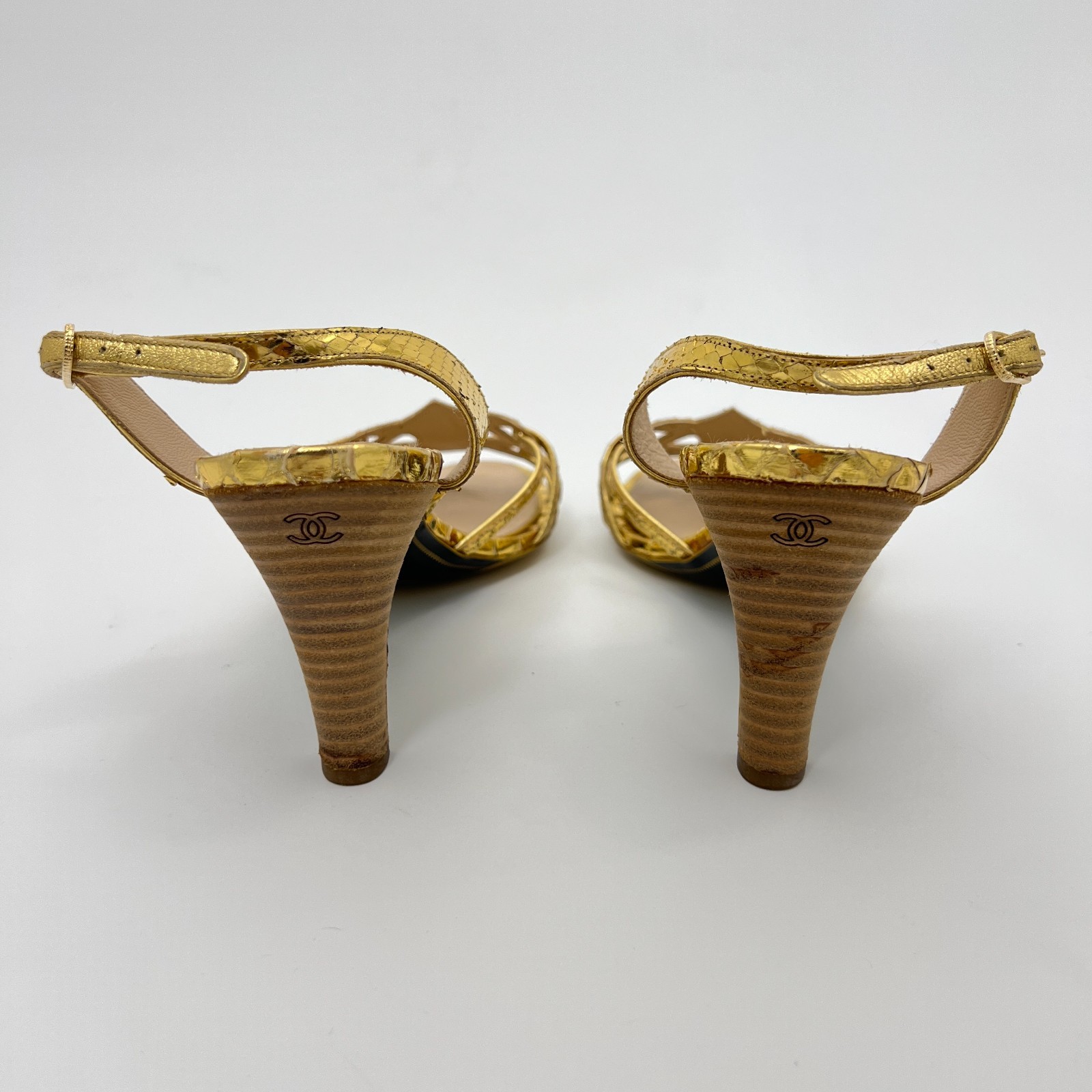 Chanel |Authentic Gold Metallic Snake Leather CC … - image 11