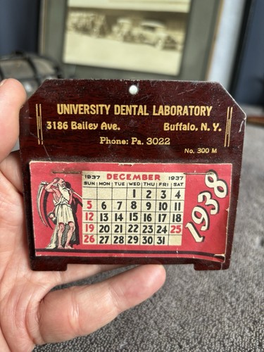 Vintage 1937 Original Graphic Dentist Tin Easel Back Calendar Sign Buffalo NY